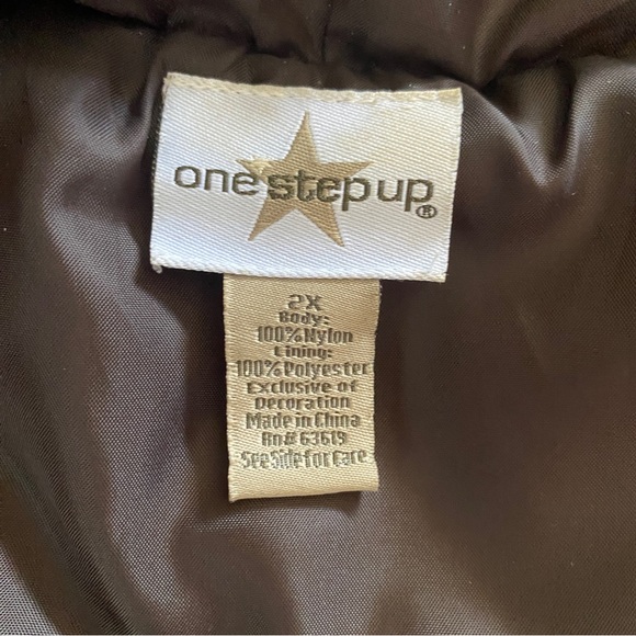 One Step Up brown zip up puffy vest jacket coat fur hood women’s 2X pockets - Picture 8 of 10